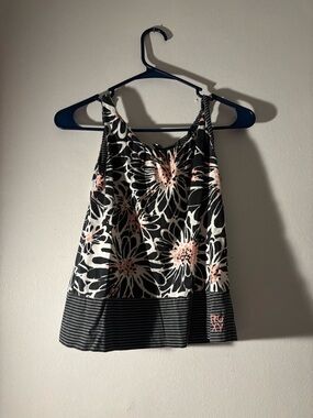 Roxy Black, White & Coral Floral Tank Top